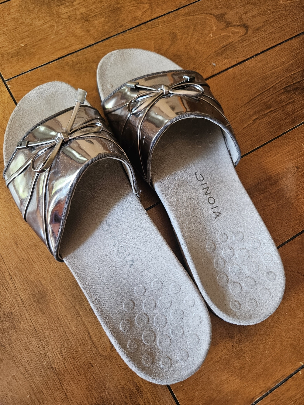 Vionic Bella Metallic Pewter Slide Sandals Sz 13
